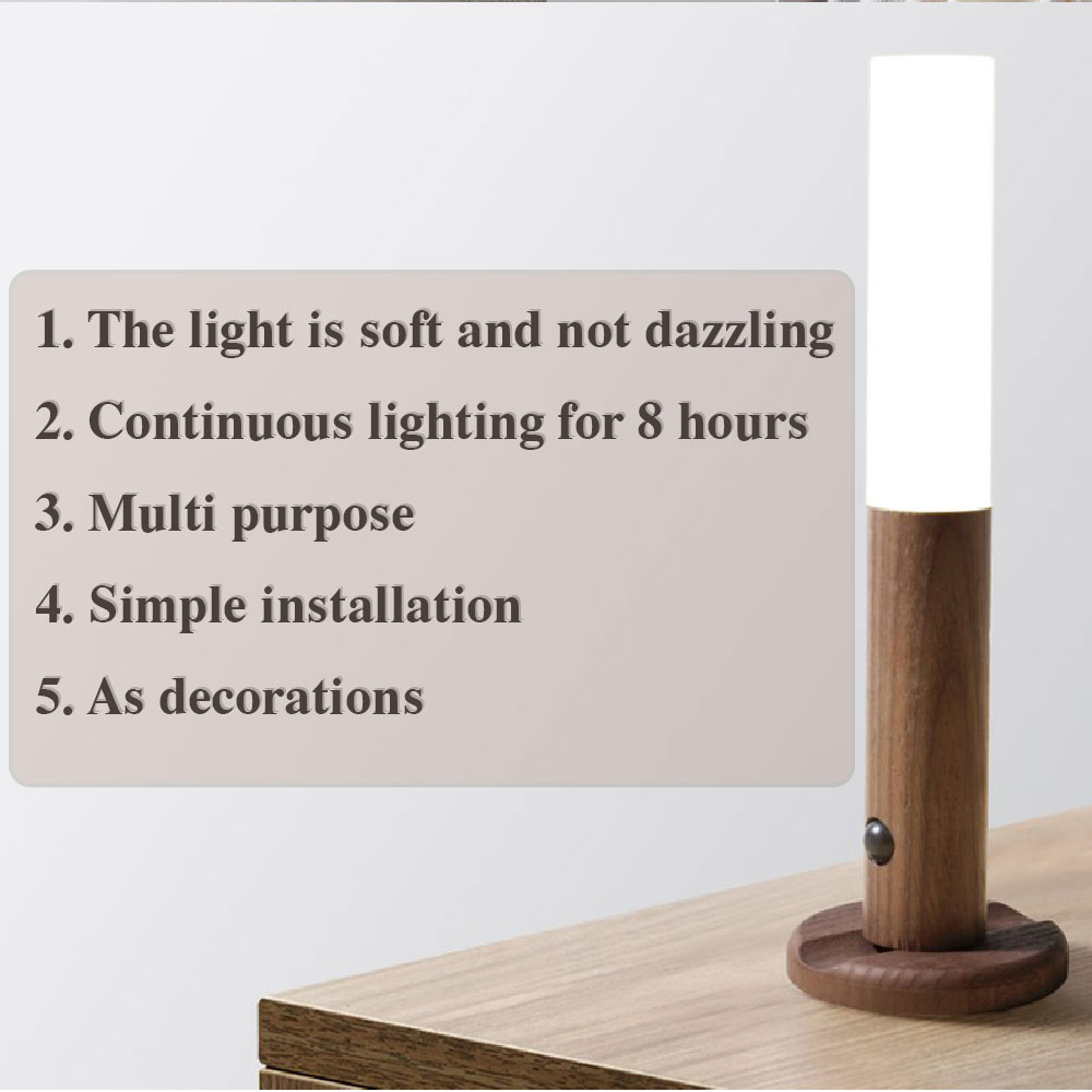 Magnetic Wood PIR Motion Sensor LED Night Light – USB Rechargeable Wireless Cabinet & Corridor Lamp